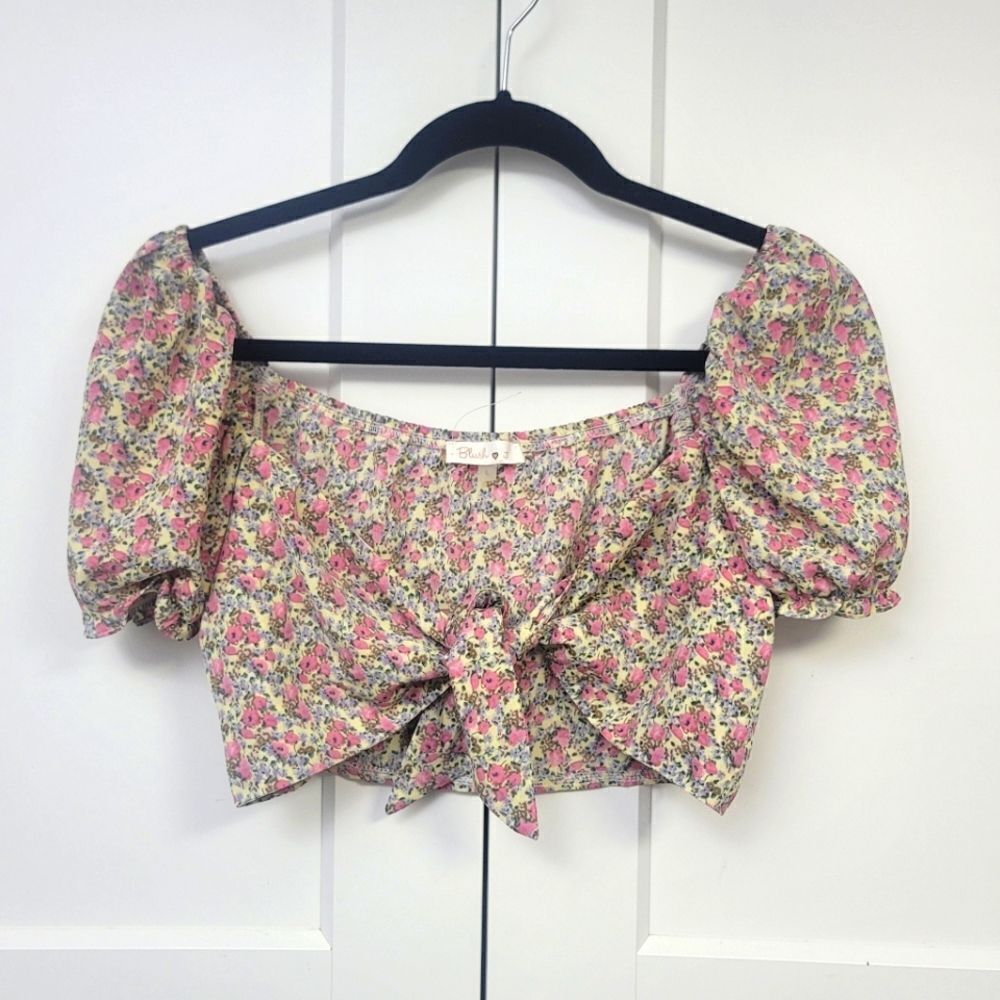Blush J Floral Puff Sleeve Crop Top